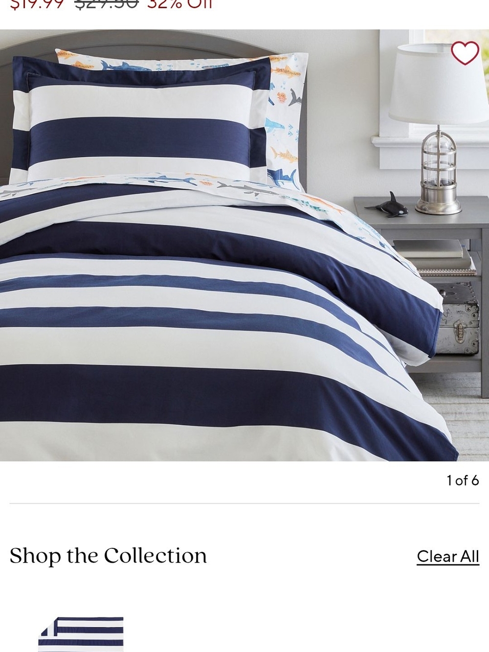 Pottery Barn Kids Navy Rugby Stripe Duvet Cover & Two Shams